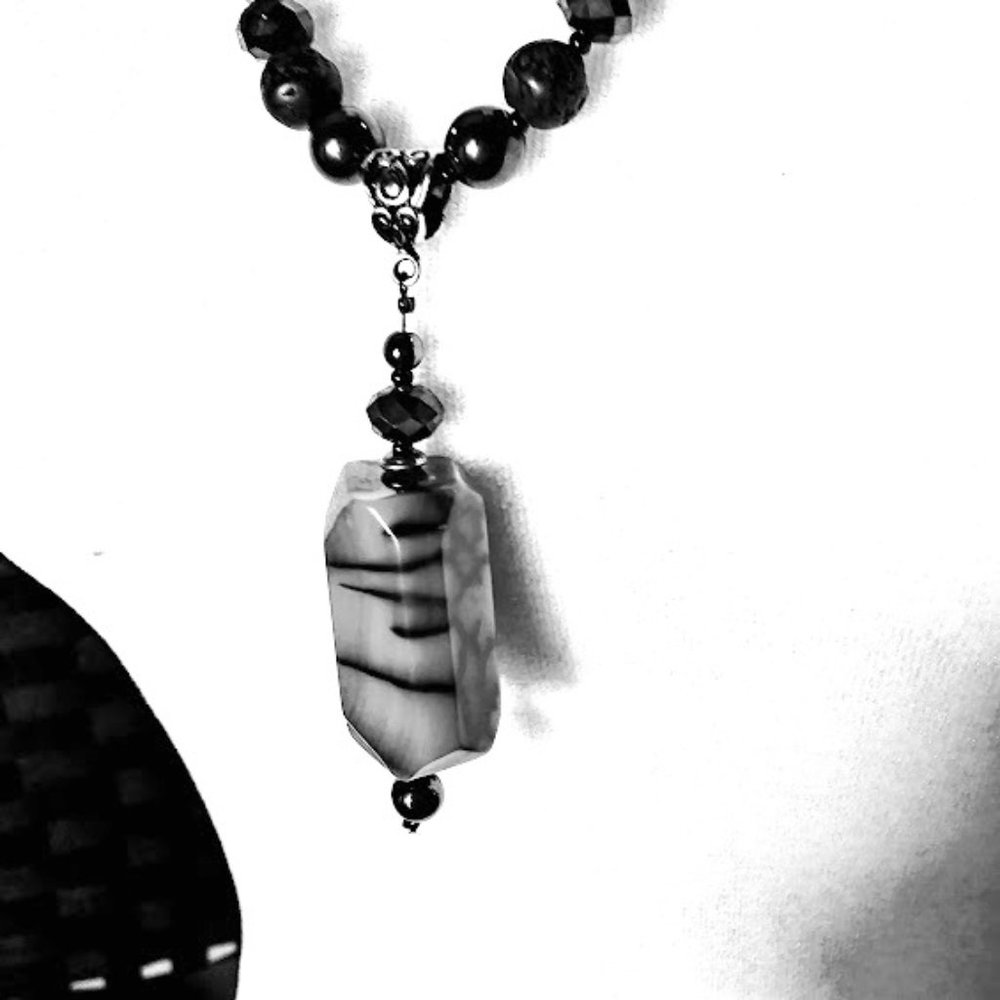 NEW*JASPER*ZEBRA JASPER*LAVA STONE*HEMATITE 26"L NECKLACE*HAND CRAFTED